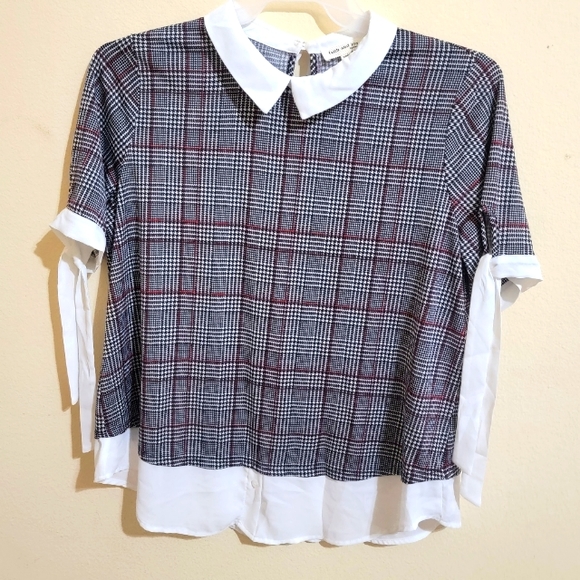 Plaid Girls Shirt with Fake Collar Undershirt - Picture 1 of 2